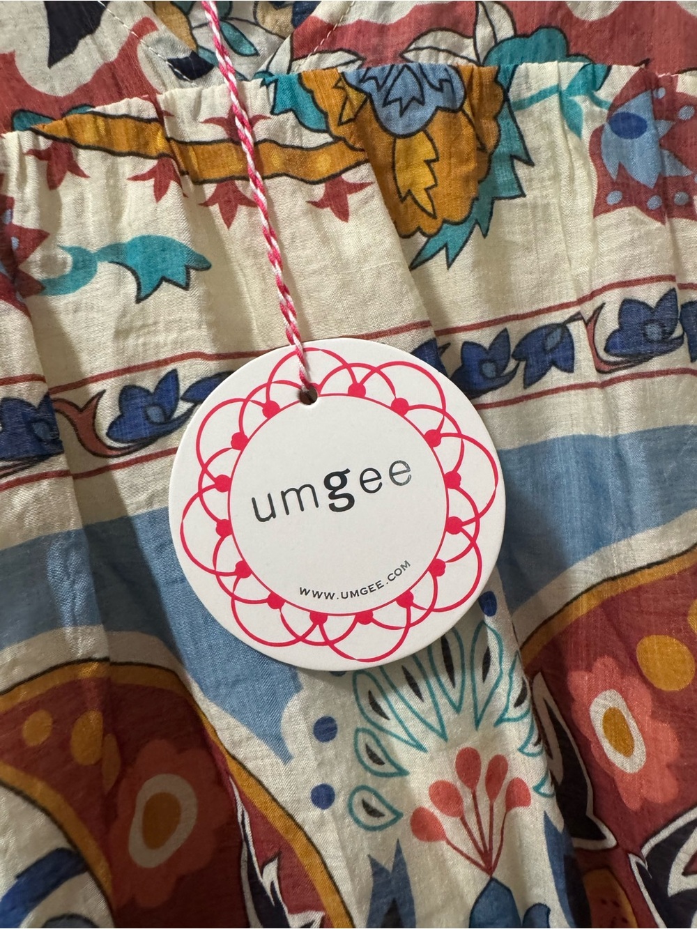 Umgee Cream Floral Boho Blouse with Rust & Blue Accents - Picture 3 of 6
